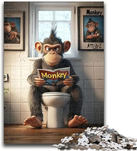 Puzzle 1000 pièces pour Adolescents et Adultes Chimpanzé Assis sur Les Toilettes Puzzle pour Adolescents, pour Un Jeu Stimulant et Familial (26x38cm)