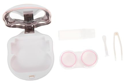 ELAYARD Estuche para Lentillas con Diseño Gato Rosa Dorado Caja Portátil para Lentes de Contacto Cosméticos Kit de Viaje Resistente y Compacto para Almacenamiento Seguro