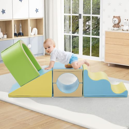 vutizal Blocs de construction en mousse, jouets de motricité, 6 en 1, avec arc, toboggan à vagues, pour cadre d'escalade, en polyuréthane, imperméable à l'intérieur, avec à partir de 1 an, pour