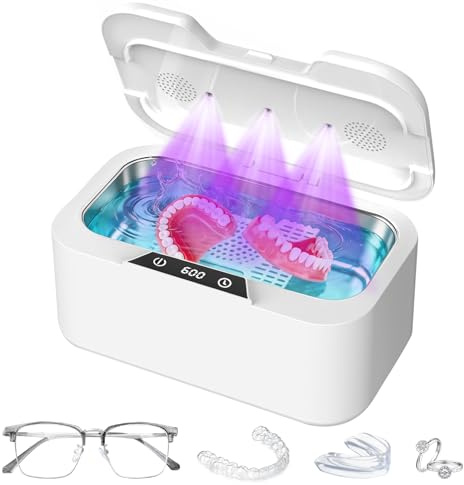 Ultraschallreinigungsgerät mit UV 500 ML, 45 kHz ultraschallreiniger 4 Timer-Modi, Ultrasonic Cleaner für Schmuck, Zahnersatz, Retainer, Aligner Zahnschiene und Prothesen