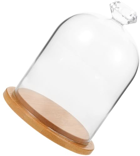 Artibetter Dôme en Verre avec Base en Bambou pour Rangement Figurine et Poupée, Design Transparent et Compact, pour Exposition sur Table et Protection Anti-poussière