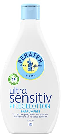 PENATEN Ultra Sensitiv Pflegelotion parfümfrei (400ml), ohne Farbstoffe formulierte Baby Bodylotion für die Pflege zu Neurodermitis neigender Babyhaut, Körperlotion speziell für Neugeborene entwickelt