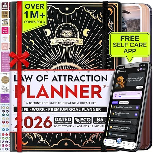 Law of Attraction 2025 – vecko- och månadskalender, 12 månaders resa för att öka produktiviteten, livsorganisering, tacksamhetsdagbok, timplanerare, visionstavla, presentförpackning och klistermärken