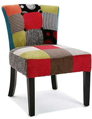 Versa 19501374 Gepolsterter Stuhl Philippe, Baumwolle und Holz, Patchwork, Mehrfarbig, 73 x 64 x 50 cm