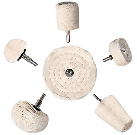 Polishing Wheel,Heatigo 6Pcs White Buffing Wheel Pad Mop Kit Conical/Column/Mushroom/Wheel Shaped Polishing Tool for Metal Aluminum,Stainless Steel,Chrome,Jewelry,Wood,Plastic,Ceramic,Glass,etc