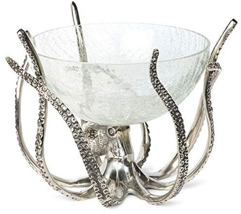 Culinary Concepts Octopus Stand & Crackle Glass Bowl Ice Bucket Wine Cooler