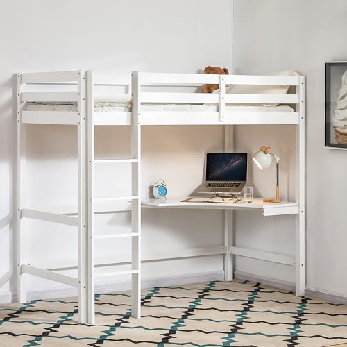 Vida Designs Sydney Bunk Bed With Desk | White | Solid Pine Wood | 172 H x 198 W x 98 D cm | Ladder | Loft Bed | Guard Rails | High Sleeper | Space-Saving | Storage | Children Bedroom Furniture