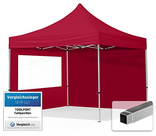 TOOLPORT Gazebo Pieghevole Giardino 3x3m - 2 Laterali Alluminio Telo Idrorepellente Padiglione Mercati Sagre Rosso