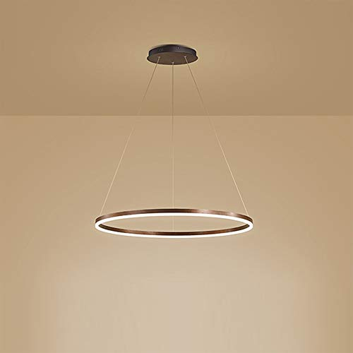 1-Licht Single Circle Pendelleuchte Nordic Modern Ring Lüster Abgehängt Verstellbar LED Hängelampe Für Wohnzimmer Schlafzimmer Esszimmer,Brown+Stepless Dimming-80CM 50W