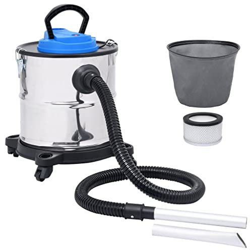 vidaXL Aspirateur à Cendres avec Filtre HEPA Electrique Souffleur Nettoyeur de Cheminée Foyer Poêle à Bois 1200 W 20 L Acier Inoxydable