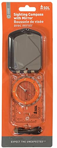 Sol® Boussole de visée et Miroir, Lunette tournante, grossissante, déclinaison réglable, clinomètre, randonnée, Chasse, Cyclisme, randonnée, Chemin, Exploration, géologie, équipes de Sauvetage