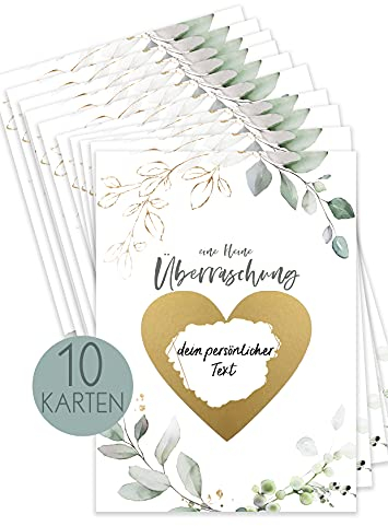 HIMMEL.HERZ.PAPIER® Rubbellose selber machen 10er Set GrünGold I Rubbelkarten zum selber beschriften I Rubbelkarte Ich liebe dich I Rubbellose zum selber beschriften - Zum Beschriften