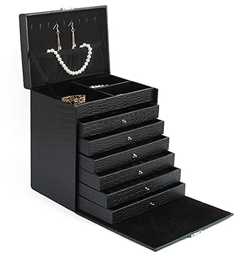 Brillenbox Brillen Display Brillenkoffer, Faux Leder Große Schmuckkiste Schmuck Organizer Display Aufbewahrungskofferhalter mit 6 Schubladen + Schloss für Halskette Ohrringe Ringe Brillenaufbewahrung