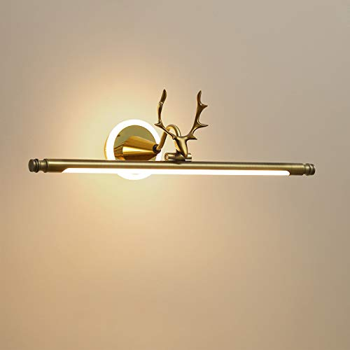 LANMOU LED Spiegelleuchte Dimmbare Badleuchte Retro, IP44 Vintage Badezimmer Wandleuchte Dekoration, Geweih Bad Spiegellampe LED Mit 3 Farbtemperaturen, Schminklicht Verstellbar,Messing,47CM 9W