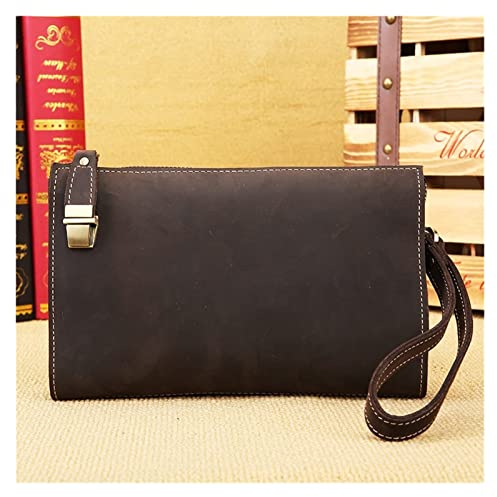 XIXIDIAN Mens Clutch Bag Handbag Genuine Leather Purse Zipper Long Wallet Business Large Hand Clutch Phone Holder (Color : Brown, Size : 14 * 23 * 3cm)