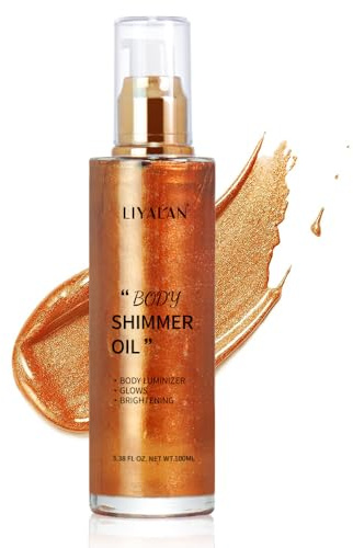 Liyalan Shimmer Body Oil Bronze Gold 5 Color Bronze 3.38 Fl Oz Face Glow Pearl Highlighter Illuminator body Makeup Shine Glitter Gold Liquid Taning