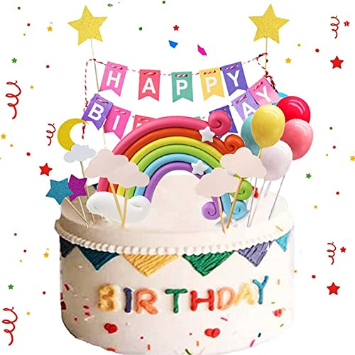 Tortendeko Geburtstag, Cake Topper Tortendekoration Kuchendeko, Wimpelkette Cake Topper, Buntes Geburtstagskuchen-Dekorationsset, Junge Mädchen Geburtstag, Partydekoration