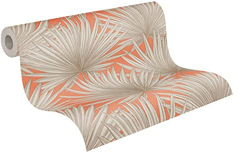 A.S. Création Palmentapete Orange Greige Weiß Antigua 390903 - Florale Tapete Vliestapete - 10,05 m x 0,53 m Made in Germany