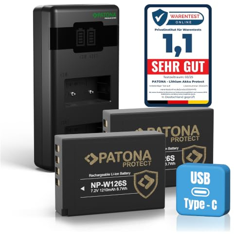 PATONA Set - 2X NP-W126S Protect Akku 1210mAh mit PD Dual Ladegerät USB-C | Schnellladung ab 20W Netzteil, kompatibel mit Fujifilm X-M5 X100F XT3 XA3 XA5, Battery mit NTC-Sensor & Schutzgehäuse