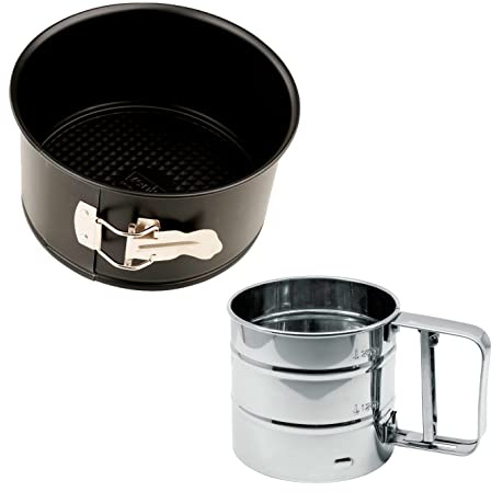 Zenker Set de Repostería, incluye Molde Desmontable 18 cm, Apto para Panettone, Tartas Altas y Bizcochos, incluye Tamizador de Acero Inoxidable 350 gr.