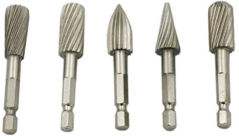 JKUHA Elektrische Mühle Rotary Files Burr 5 stücke 1/4 Rotary Burr Set für Weiche Metall Kunststoff Holzschleifen Carving Rotary Rasp