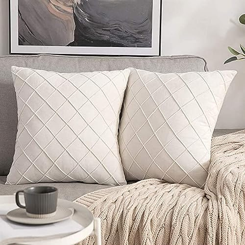 M&W Home Plüsch Kissenbezüge 2er-Set Kurz Wollsamt geometrisch Raute weich Zierkissen Karo Couchkissen Versteckter Reißverschluss Sofakissen Dekokissen Kissenhülle Fellkissen moderner Stil
