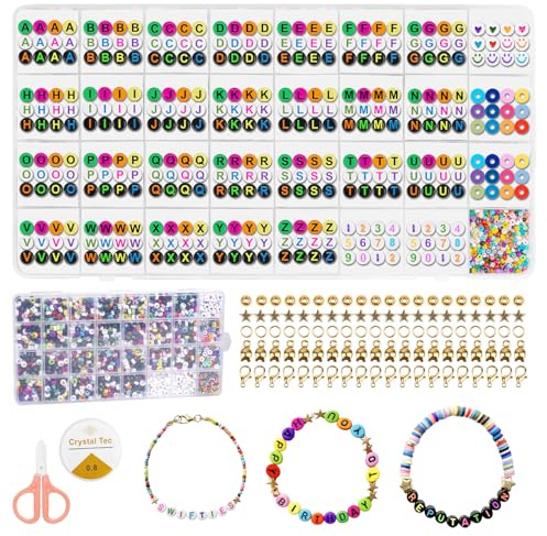 Renyiz 3440 Stück Buchstabenperlen, Perlen für Armbänder Buchstaben, A-Z Perlen Buchstaben Bunt Weiß Schwarz mit Tonperlen Glasperlen Perlen Herz Zahlen für DIY zum Auffädeln Armbänder