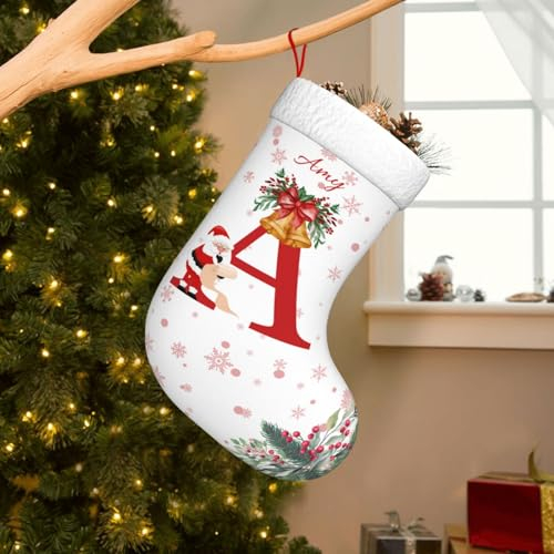 Naispanda Personalisierte Weihnachten dekorative Socken mit Namen Hanging Stockings Personalisiert mit Alphabet Customized Weihnachtsstrümpfe für Kamin Weihnachtsbaum