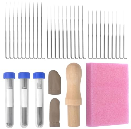 Filznadeln Set, 3 Größen Filzen Nadeln, 36 Pcs Filzwolle Nadeln mit Holzgriff, Ahlen, Fingerspitze,Filzen Starter Bausatz, Anfänger Filzstich Stanzwerkzeug für Wollefilzen DIY