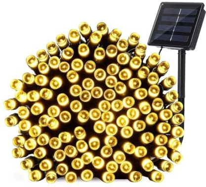 Partenopea® Catena luminosa a LED ricaricabile ad energia solare con picchetto a pannelli da esterno per albero di Natale decorazioni eventi matrimoni feste BY WISDOM (Luce Calda 200 LED)