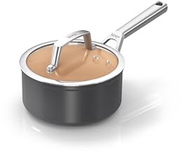 Ninja Extended Life 16cm Ceramic Saucepan with lid, Non-Stick (No PFAs, PFOAs, Lead or Cadmium), Induction Compatible, Stainless Steel Handle, Oven Safe to 285°C, Terracotta & Grey, CW90216UK