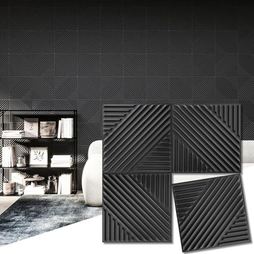 Art3d 33-Pack 3D Wall Panels for Interior Wall Decor, Textured Accent Wall Paneling for Living Room, Bedroom, TV Wall Background, 12x12 Black