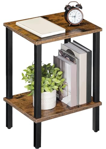MAHANCRIS Beistelltisch, Kleiner Tisch, Schmaler Couchtisch, Nachttisch mit 2 Ebenen, Industriestil, Gestell aus Holzwerkstoff, für Wohnzimmer, Schlafzimmer, Büro, Vintagebraun und Schwarz AETHR7901N1