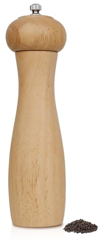 ManGotree Molinillo de pimienta de madera, grosor ajustable, molinillo de sal manual recargable, molinillo de pimienta de madera de roble para cocina, 8 pulgadas (natural)