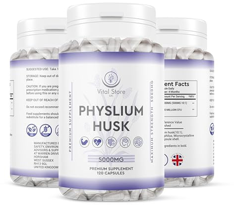 Physlium Husk 5000mg - 4 Month Supply 120 Capsules - Vegan Physlium Husk