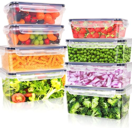 Kottwca Frischhaltedosen mit Deckel Set, 2,2 L 1,74 L 1 L Große Kapazität Tupperdosen Set (8 Behälter+8 Deckel), Küche Meal Prep Boxen 100% Auslaufsicher, BPA-Frei Brotdosen Set für Mikrowellen