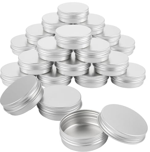 SHUESS Boîte Aluminium avec Couvercle, Lot de 35 Boîtes Rondes 40 ml, Pot en Métal Argenté 5,6 x 2,3 cm, Couvercle à Vis Anti-Fuite, pour Crème, Baume, Bougie, Voyage, Camping, Bijoux