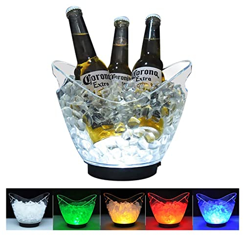 Eioesnds Seau À Glace Seau À Champagne LED Seau, Seau À Champagne Lumineux 4L, Changement Automatique De Couleur, Rafraîchisseur De Bouteille, Rafraîchisseur De Vin pour Karaoké, Fête, Maison