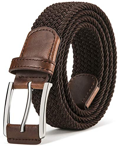 BULLIANT Cinturón Trenzado Elástico, Tejido Extensible Cinturón para Hombres y Mujeres Hebilla de Zinc, Ancho 35mm(Marrón oscuro,110cm/32-36 Cintura ajuste)