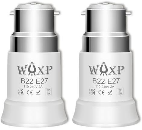 WAXP B22 to E27 Light Bulb Adapter, Bayonet to Screw Bulb Adaptor, Premium Ceiling Fan Light Bulb Bayonet Fitting, BC to ES Lamp Base Adapter for LED, Incandescent, CFL Bulbs, 2 Pack