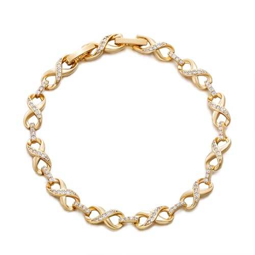 XUPING - Pulsera infinita para mujer, 14 K, chapado en oro, elegante, de tenis infinito, ajustable, ligera y cómoda, para mujer, regalos de joyería, 21 centimeters, aleación de cobre, circonita