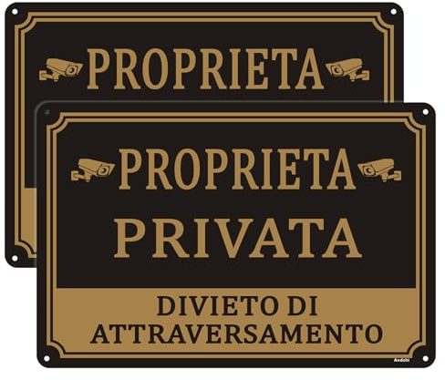 2pz Cartelli di proprietà privata segni di allarme di sorveglianza segni di alluminio(Nero - Proprietà privata, 30*20cm)