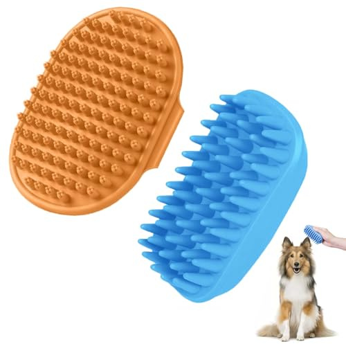 VIDSTW 2 Stück Hunde Bürste Hunde Badebürste Rutschfest Hundebürste mit Verstellbarer Griff Badebürste Hund Kann Haustieren Eine Massage Geben für Katzen Kaninchen (Orange + Blau)