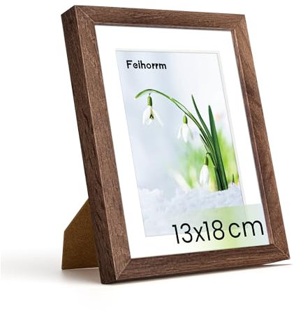 Feihorrm Bilderrahmen, Fotorahmen aus Eiche, Mit gehärtetem Glas, Für 13x18 cm-Fotos ohne Passepartout oder 9x14 cm-Fotos mit Passepartout, Fotorahmen aus Massivholz (Dunkel Braun, 13x18 cm/ 1x)