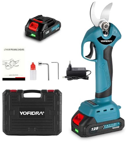 Yofidra Forbici Potatura A Batteria - Diametro Di Taglio Massimo 30mm, Apertura 45mm, Cesoie Elettriche 800 W Con Batteria, Motore Brushless, Lame Sk5, Forbice Elettrica Per Giardino E Potatura Alberi