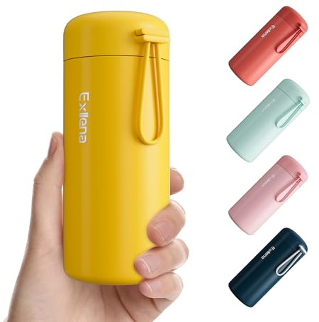 Exllena Mini Botella Isotérmica 300ml, Pequeña Botella Isotérmica de Acero Inoxidable para Bebidas Calientes y Frías, Mini Termo Fácil de Transportar - 100% Hermético (Amarillo)