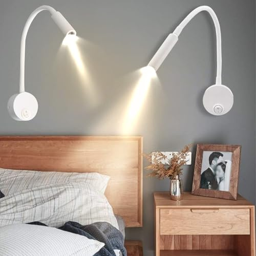 Lettura Luce da Parete con Interruttore LED 2W Lampada da Parete 3000K/4000K/6000K Applique da Parete 360° Regolabile Lampada Collo Oca Flessibile Faretto da Lettura (Bianco Luce Neutra,2 Pezzi)
