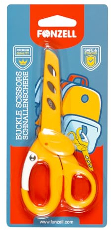 FONZELL Kinderschere 15,5 cm – Sicherheitsschere mit abgerundeten Edelstahlklingen & Sicherheitsverschluss – Schulschere für Kinder ab 3 Jahren, ergonomischer Griff, Gelb