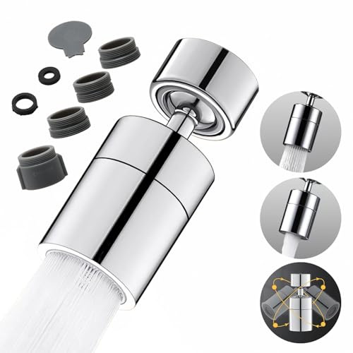 Kitchen Tap Spray Head, 360° Swivel Tap Aerator 2 Spray Modes Faucet Aerator 22mm, Water Saving Splash-Proof Bathroom Sink Faucet Tap Spray Head Bubbler Sprayer (Silver)