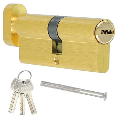 PATIKIL Solid Brass Lock Cylinder, 80mm(35/10/35) 1-1/4 Door Lock Cylinder Storm Door Lock Cylinder with 3 Keys for Anti-Theft Wooden Aluminum Door